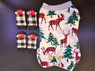 Small/X-Small Dog Christmas onesie and socks
