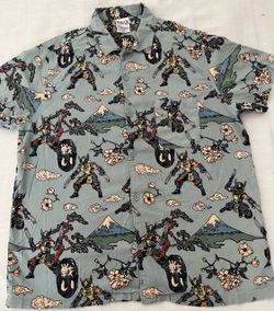 MARVEL WOLVERINE SAMURAI ALL OVER PRINT WOVEN BUTTON SHIRT Size L