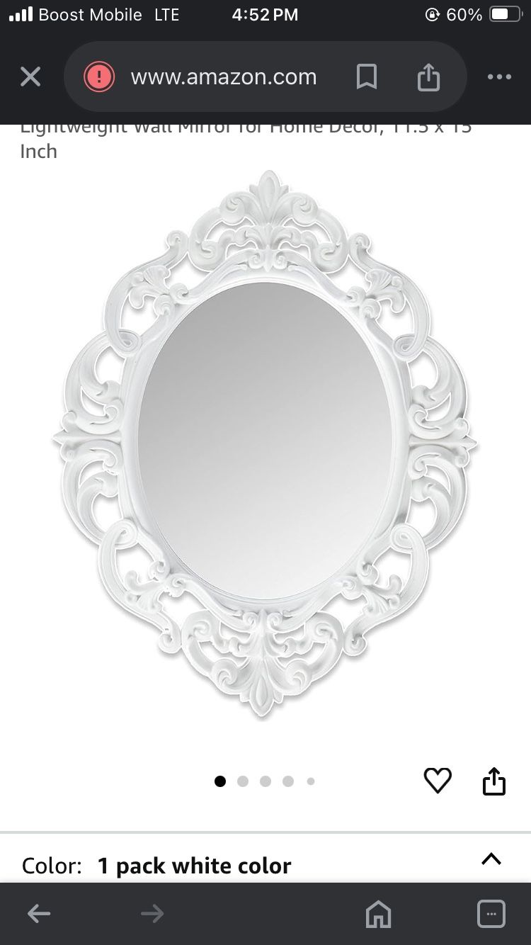 ANDALUS Small White Oval Vintage Mirror with Convenient Sawtooth Hook on Back, Pack of 1, Ornate Lig