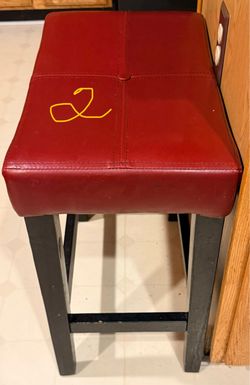 Red Faux Leather Bar Stool with Dark Wood Frame - 2