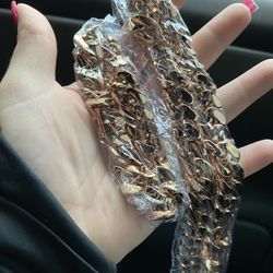 New 18k Rose Gold Filled Cuban Link Chain And Bracelet Set 