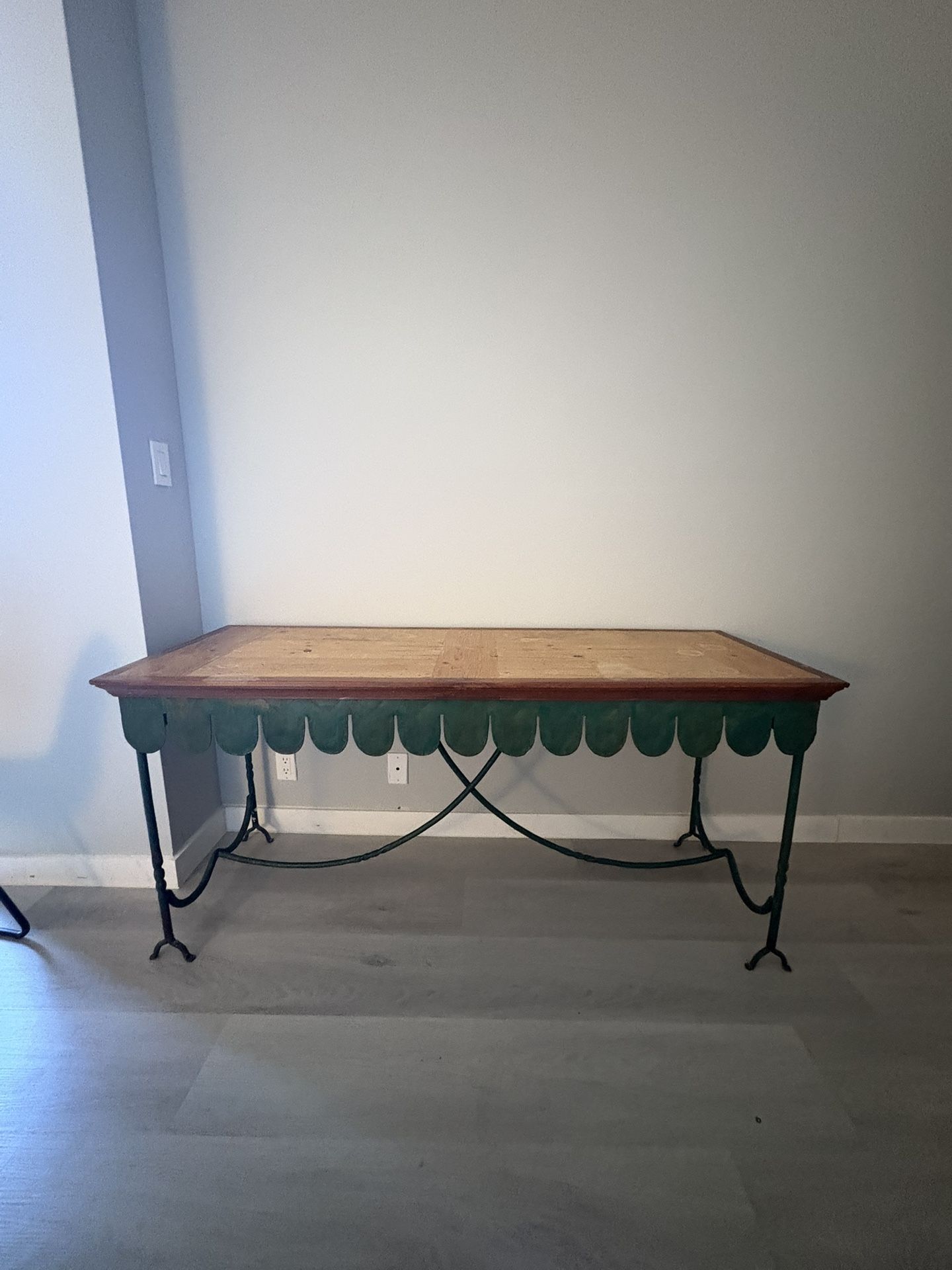 Vintage Wood & Iron Scalloped Console Table