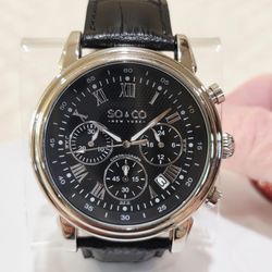 SO&CO New York Tribeca Chronograph Black Silver Sub Dial Men's Wrist Watch 5059