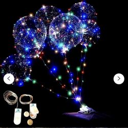 18 Inch 5 PCS Led Light Up BoBo Balloons Transparent Helium Balloons with String Lights Birthday Wedding Christmas Outdoor Party Decoration