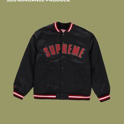 Supreme Mitchell & Ness Satin Varsity Jacket (Black)