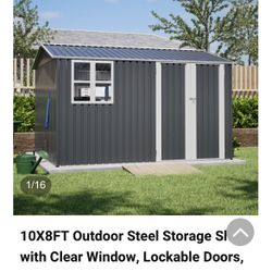 10X8FT Outdoor Steel Storage Shed with Clear Window, Lockable Doors, Weather-Resistant Metal Tool Shed for Garden, Backyard, Patio, and Utility Storag