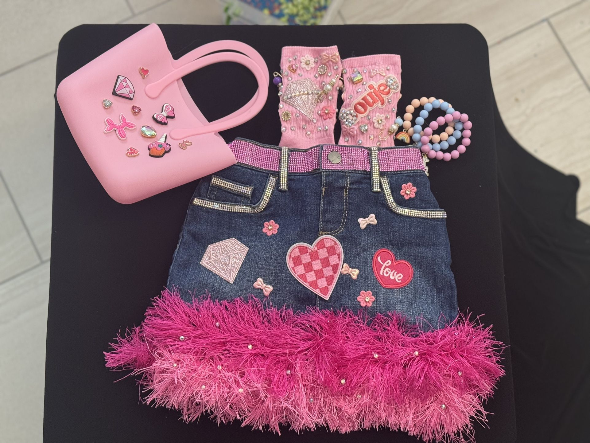 Custom Socks, Skirt, Handbag And Bracelets