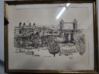 Etching print from 1950s London Tower