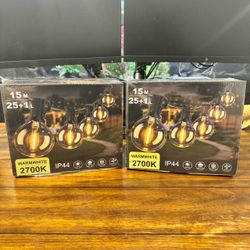 Outdoor String Lights 15M 25+1 Bulbs Warm White 2700K – 2 Pack