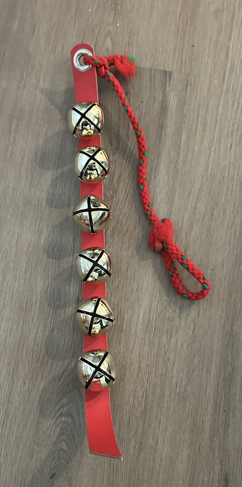 Christmas Decor Red Leather Strap Sleigh Bell Door Hanger