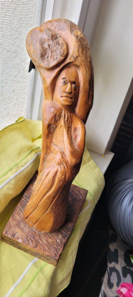 Hand Made Sculpture, Vintage, Signed and dated '64 one Piece of Wood, Woman