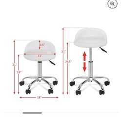 Adjustable Hydraulic Rolling Swivel Salon Stool Chair Tattoo Massage Facial Spa Stool with Back Rest PU Leather Cushion - White
