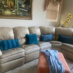 Leather Sofa Sectional Beige 