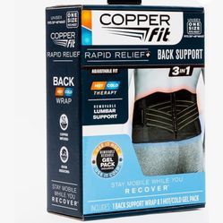 Copper Fit Adjustable Rapid Relief Back Brace with Hot/Cold Therapy, Lower Back Pain, Herniated Disc, Sciatica, Scoliosis with Lumbar Support - For ho