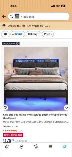 King Size Bed Frame with LED Light and Headboard