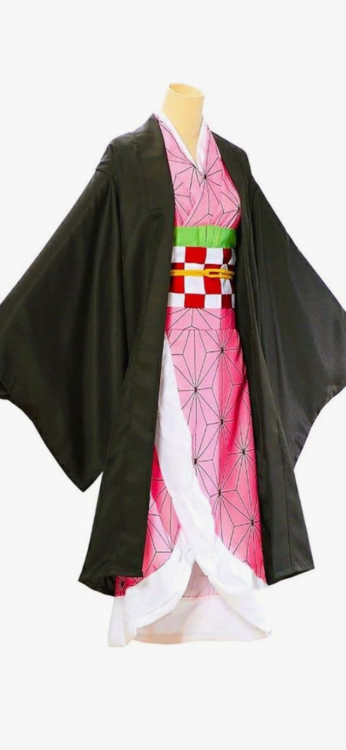 Kids Large Nezuko Cosplay Costume Kimono for Kids Robe Japanese Anime Costume Halloween Kimono Outfit