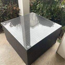 Wicker Glass Top Table