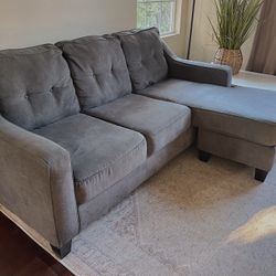 Dark Grey Sofa Couch w/ Chaise Lounge Extension