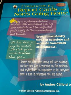 Teacher reference book "notes going home/report card comments"