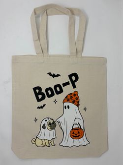 Halloween Pug Ghost Canvas Tote Bag