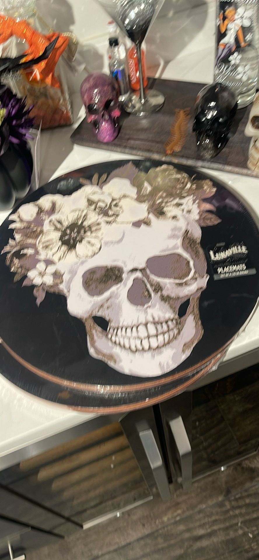 Halloween Skeleton, Skull Face, Black And Gold Table Placemats Cork Wall Art Tableware