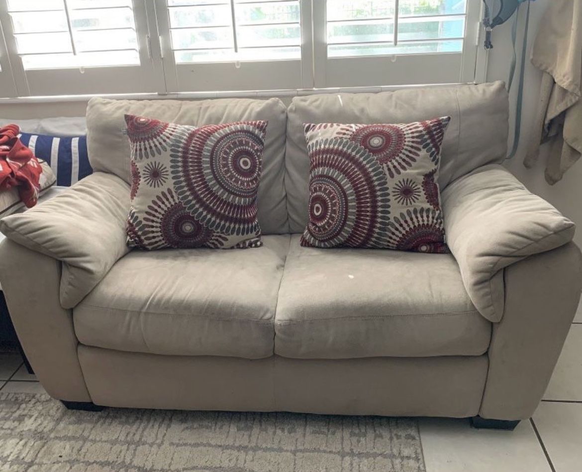 Tan beige loveseat sofa microfiber couch