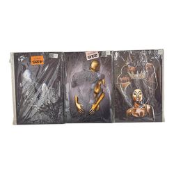 Set of 3 Modern Abstract Canvas Wall Art Afrocentric Black Queen Gold Female