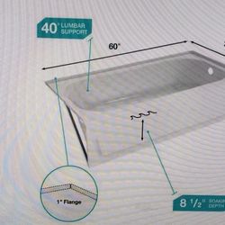 Aloha 60 inch by 30 inch above soaking bathtub with right drain in white