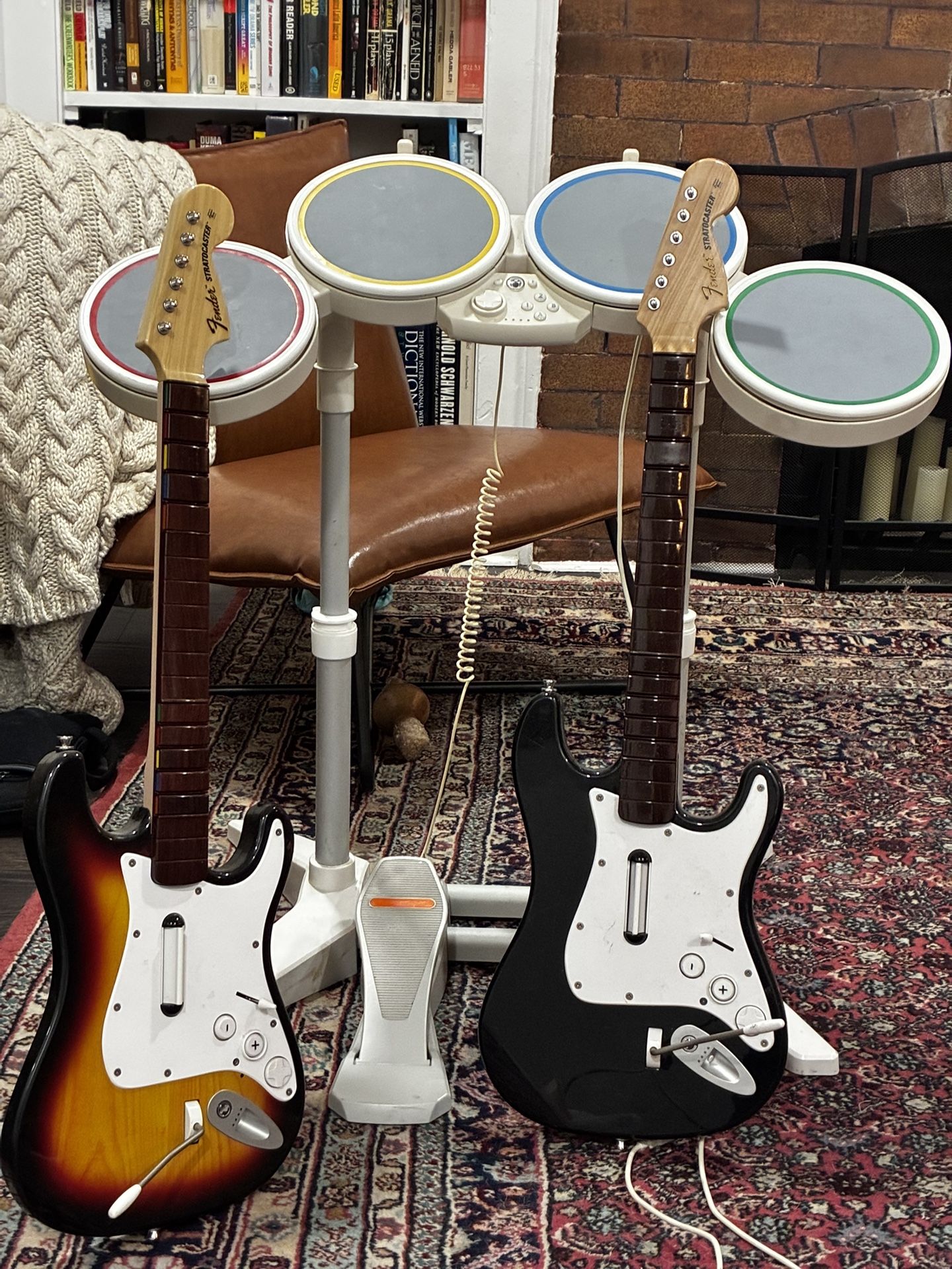 Nintendo Wii Rockband Drum Set and guitars