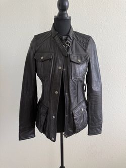 Ann Klein Black Leather Moto Jacket with Silver Hardware