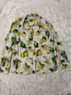 Talbots Cotton Button Front Shirt Lemon Blossom Long Sleeve XL Women's Cottage