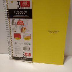 Five Star***** 3 Subject Wide Ruled Notebook 150 Sheets