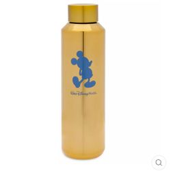 DISNEY WDW 50TH MICKEY STARBUCKS WATER GOLD STAINLESS STEEL BOTTLE NEW