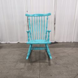 Turquoise Painted Wood Spindle Back Rocking Chair