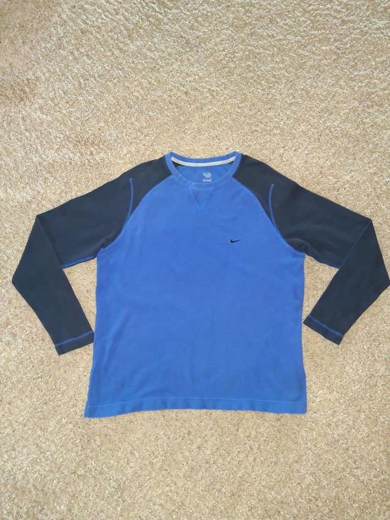 Nike 2000s Athletic Long Sleeve Sweatshirt Size Small Blue and Black