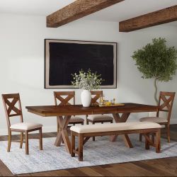 Heavy High Quality Dark Hazelnut Brown Wood Top Dining Room Set