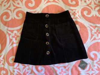 Black Corduroy Button Up Skirt