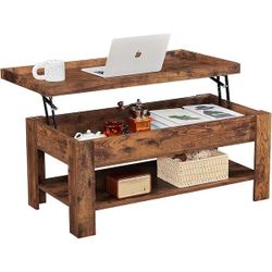Coffee Table Lift Top Coffee Tables with Hidden Compartment and Storage Shelf Dining Table for Living Room, Brown