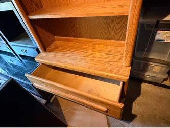 Tall Oak Bookcase + Drawer Cabinet Set