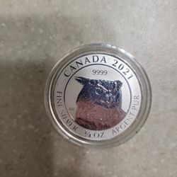 2021 Canada Owl 3/4 Oz Reverse Proof 999.9 Silver Coin 