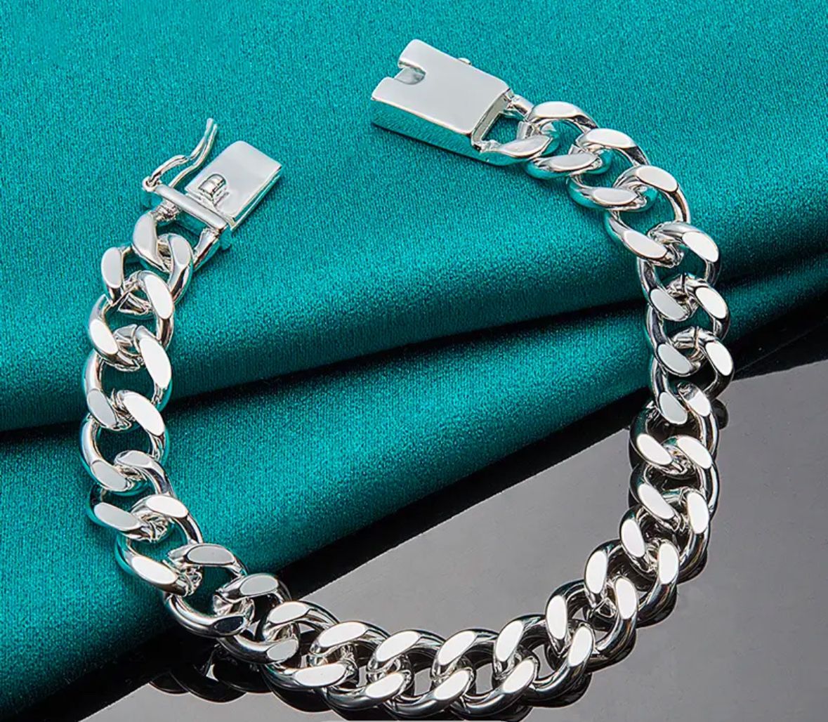 925 Sterling Silver Square Buckle Cuban Chain Bracelet