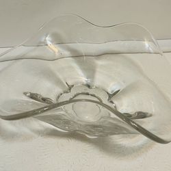 Vintage Scalloped Glass Dish Floral witha flower shaoed base