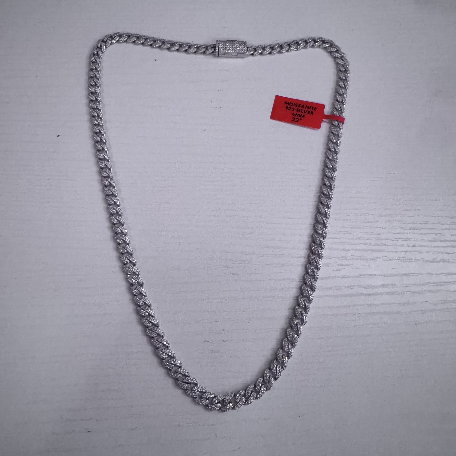 22” Moissanite Cuban Chain – 6mm, 10ctw, 925 Silver, Iced Out!