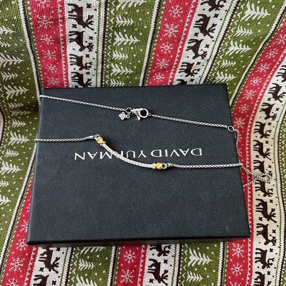 David Yurman Bar Necklace Sterling Silver With 18k Yellow Gold