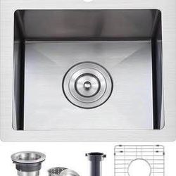 New 15x15 Inch Drop In Bar Sink Topmount Single Bowl Handmade 16 Guage Stainless Steel Small Kitchen