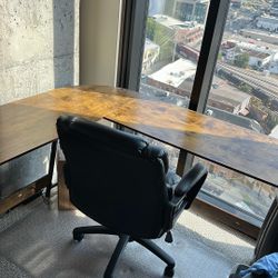 L Shaped Desk, Executive Chair And Carpet Floor May