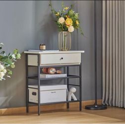 Modern Side Table with Drawer and Shelves