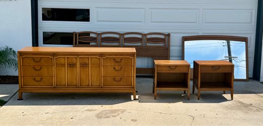 Drexel Easttrend Mid Century Dresser and Pair of Nightstands