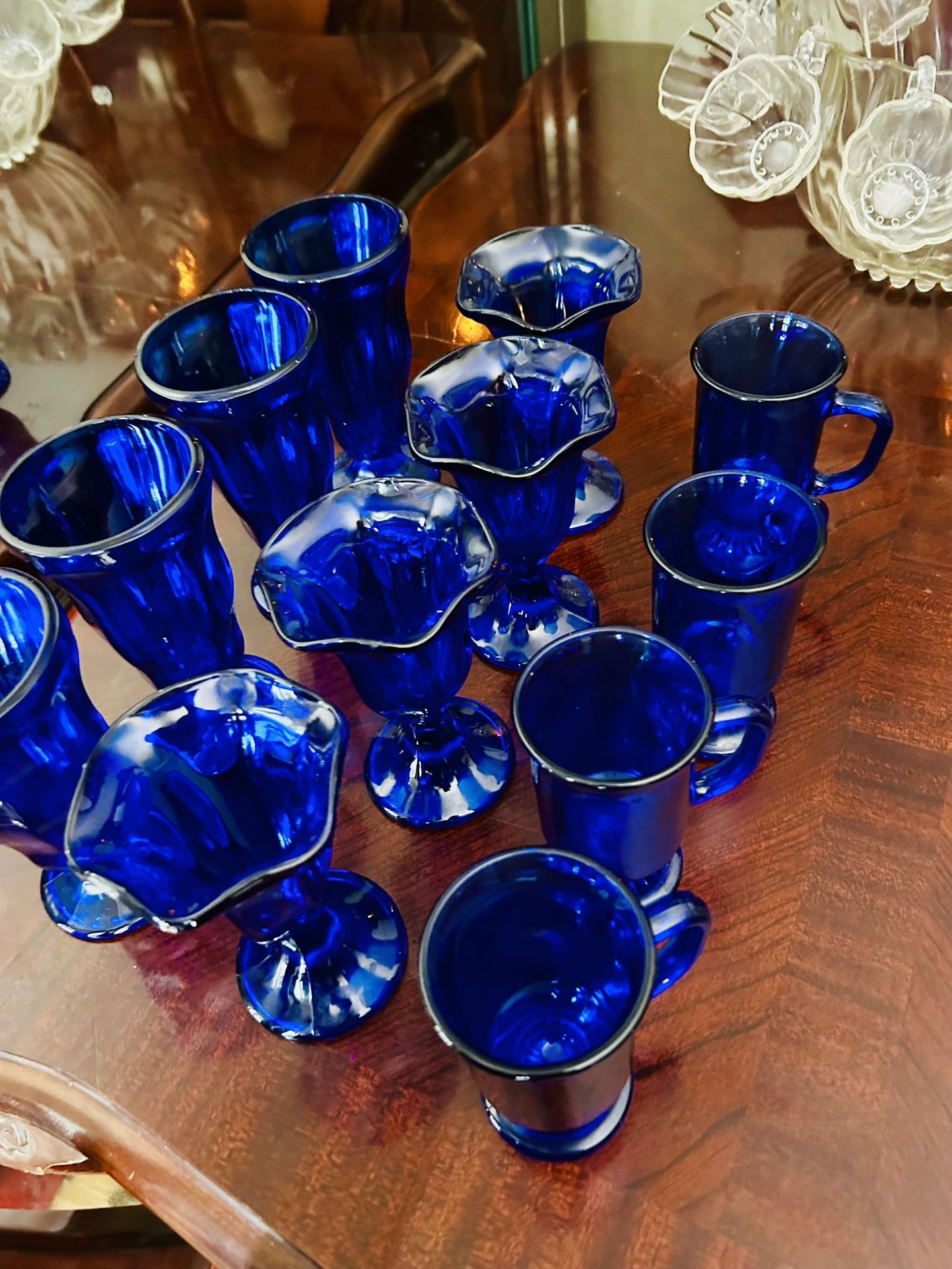 12 Anchor Hawking Cobalt Blue Glasses Mid 20th Century