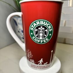 Vintage 2006 Starbucks Holiday Winter Christmas Scene Red Ceramic Mug